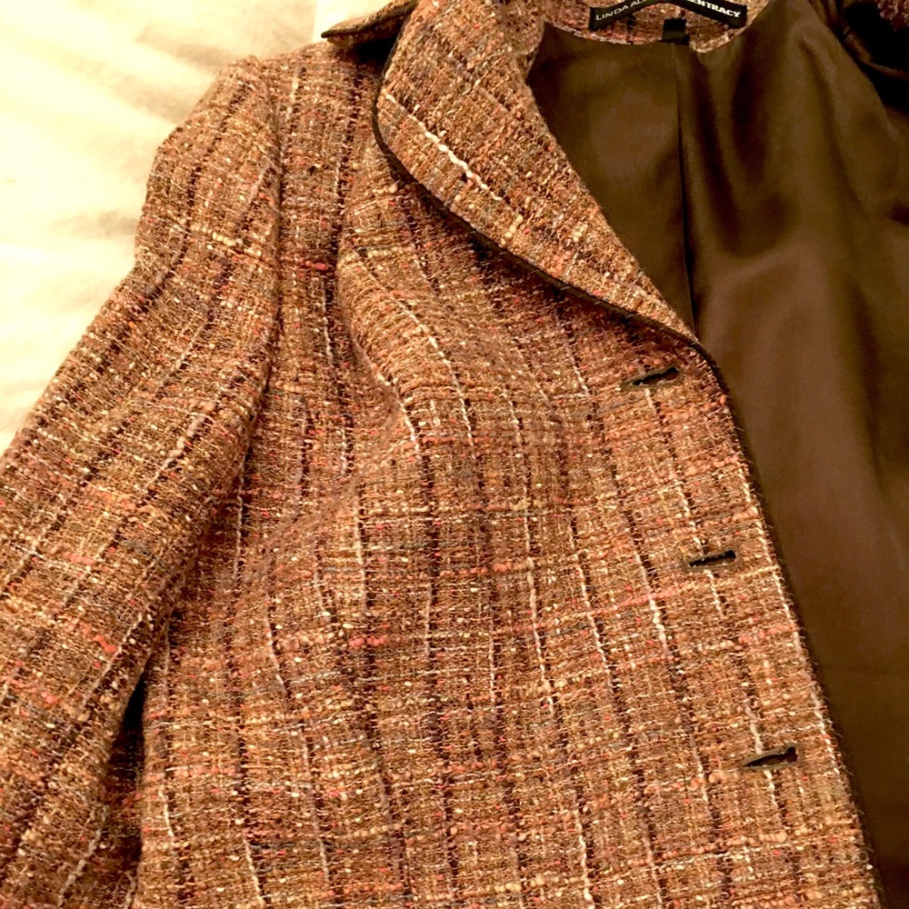 Linda Allard EllenTracy Golden Brown Tweed Blazer 12/14 - Picture 10 of 15
